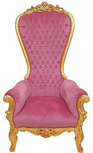 Casa Padrino fauteuil trône baroque avec tissu velours fin et strass rose / or - Fauteuil royal fait main style baroque - Magnifique fauteuil de mariage - Fauteuil baroque géant - Meuble baroque