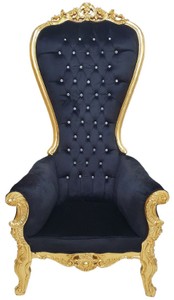 Casa Padrino fauteuil trône baroque avec tissu velours fin et strass noir / or - Fauteuil royal fait main style baroque - Magnifique fauteuil de mariage - Fauteuil baroque géant - Meuble baroque