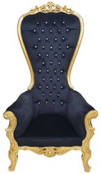 Casa Padrino fauteuil trône baroque avec tissu velours fin et strass noir / or - Fauteuil royal fait main style baroque - Magnifique fauteuil de mariage - Fauteuil baroque géant - Meuble baroque