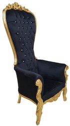 Casa Padrino fauteuil trône baroque avec tissu velours fin et strass noir / or - Fauteuil royal fait main style baroque - Magnifique fauteuil de mariage - Fauteuil baroque géant - Meuble baroque