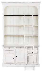 Casa Padrino Landhausstil Schrank mit Leiter Antik Weiß 143,5 x 40,6 x H. 233,7 cm - Bücherschrank - Regalschrank - Wohnzimmerschrank - Büroschrank - Landhausstil Möbel