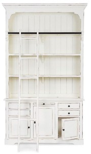 Casa Padrino Landhausstil Schrank mit Leiter Antik Weiß 143,5 x 40,6 x H. 233,7 cm - Bücherschrank - Regalschrank - Wohnzimmerschrank - Büroschrank - Landhausstil Möbel