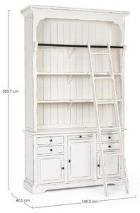 Casa Padrino Landhausstil Schrank mit Leiter Antik Weiß 143,5 x 40,6 x H. 233,7 cm - Bücherschrank - Regalschrank - Wohnzimmerschrank - Büroschrank - Landhausstil Möbel