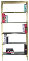 Casa Padrino armadio scaffale di lusso in metallo con ripiani in vetro oro / grigio 118 x 42 x A. 216 cm - Armadio da soggiorno - Armadio da ufficio - Mobili soggiorno - Mobili ufficio - Mobili di lusso