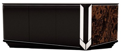 Casa Padrino credenza design di lusso con 4 ante nero / marrone / argento 230 x 54 x A. 85 cm - Mobili di lusso - Mobili di design - Mobili per sala da pranzo - Mobili per hotel - Qualità di lusso