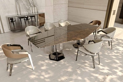 Casa Padrino Luxus Designer Esstisch Schwarz / Braun / Silber 250 x 116 x H. 78 cm - Luxus Möbel - Designer Möbel - Esszimmer Möbel - Hotel Möbel - Luxus Qualität