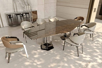 Casa Padrino Luxus Designer Esszimmer Stuhl 8er Set Grau / Braun - Luxus Möbel - Designer Möbel - Esszimmer Möbel - Restaurant Möbel - Hotel Möbel - Luxus Qualität