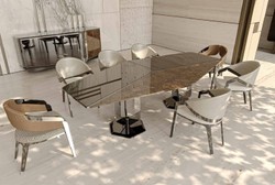 Casa Padrino ensemble de 8 chaises de salle à manger design de luxe gris / marron - Meubles de luxe - Meubles design - Meubles de salle à manger - Meubles de restaurant - Meubles d'hôtel