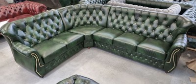 Casa Padrino divano angolare Chesterfield di lusso in pelle verde vintage 290 x 240 x A. 80 cm - Divano soggiorno in vera pelle - Mobili da soggiorno - Mobili Chesterfield - Mobili di lusso