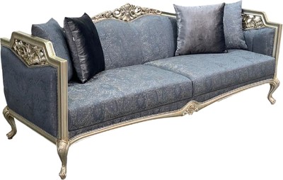 Casa Padrino divano barocco Chesterfield di lusso blu / argento / oro - Magnifico divano da soggiorno - Mobili di lusso in stile barocco - Mobili da soggiorno in stile barocco - Nobile e Magnifico Casa Padrino divano barocco Chesterfield di lusso blu / argento / oro - Magnifico divano da soggiorno - Mobili di lusso in stile barocco - Mobili da soggiorno in stile barocco - Nobile e Magnifico