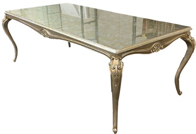 Casa Padrino table à manger baroque de luxe argent / or - Table de salle à manger bois massif fait main - Meuble de salle à manger de luxe de style baroque - Meuble baroque Casa Padrino table à manger baroque de luxe argent / or - Table de salle à manger bois massif fait main - Meuble de salle à manger de luxe de style baroque - Meuble baroque
