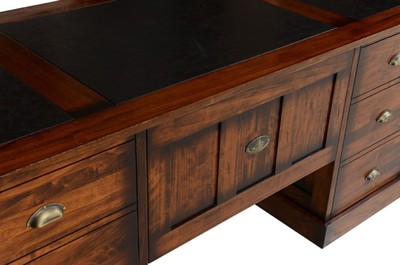 Casa Padrino Luxus Vintage Stil Schreibtisch Braun 180 x 80 x H. 78,5 cm - Massivholz Bürotisch mit 12 Schubladen - Vintage Stil Büro Möbel - Luxus Büro Möbel - Massivholz Büro Möbel