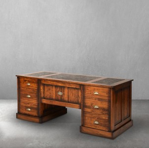Casa Padrino Luxus Vintage Stil Schreibtisch Braun 180 x 80 x H. 78,5 cm - Massivholz Bürotisch mit 12 Schubladen - Vintage Stil Büro Möbel - Luxus Büro Möbel - Massivholz Büro Möbel