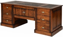 Casa Padrino bureau de style vintage de luxe marron 180 x 80 x H. 78,5 cm - Table de bureau avec 12 tiroirs - Meuble de bureau de style vintage - Meuble de bureau en bois massif de luxe