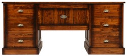 Casa Padrino bureau de style vintage de luxe marron 180 x 80 x H. 78,5 cm - Table de bureau avec 12 tiroirs - Meuble de bureau de style vintage - Meuble de bureau en bois massif de luxe