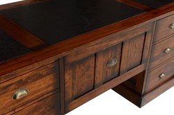 Casa Padrino bureau de style vintage de luxe marron 180 x 80 x H. 78,5 cm - Table de bureau avec 12 tiroirs - Meuble de bureau de style vintage - Meuble de bureau en bois massif de luxe