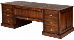 Casa Padrino bureau de style vintage de luxe marron 220 x 95 x H. 78,5 cm - Table de bureau avec 12 tiroirs - Meuble de bureau de style vintage - Meuble de bureau en bois massif de luxe