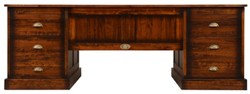 Casa Padrino bureau de style vintage de luxe marron 220 x 95 x H. 78,5 cm - Table de bureau avec 12 tiroirs - Meuble de bureau de style vintage - Meuble de bureau en bois massif de luxe