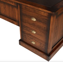 Casa Padrino bureau de style vintage de luxe marron 220 x 95 x H. 78,5 cm - Table de bureau avec 12 tiroirs - Meuble de bureau de style vintage - Meuble de bureau en bois massif de luxe