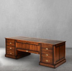 Casa Padrino bureau de style vintage de luxe marron 220 x 95 x H. 78,5 cm - Table de bureau avec 12 tiroirs - Meuble de bureau de style vintage - Meuble de bureau en bois massif de luxe