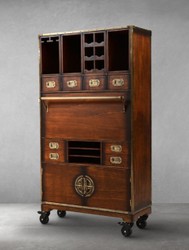 Casa Padrino armoire de bar de style vintage de luxe avec roulettes marron 96 x 37 x H. 173,5 cm - Armoire à vin en bois massif - Meuble bar style vintage - Meuble bar de luxe en bois massif