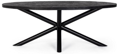 Casa Padrino Luxus Esstisch Schwarz 200 x 110 x H. 76 cm - Ovaler Küchentisch mit Massivholz Tischplatte und pulverbeschichteten Stahl Beinen - Esszimmer Möbel - Küchen Möbel - Luxus Möbel
