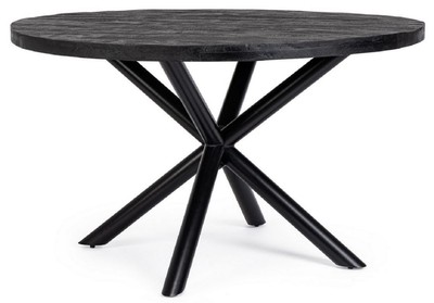 Casa Padrino luxury dining table black Ø 130 x H. 76 cm - Round kitchen table with solid wood table top and powder coated steel legs - Dining room furniture - Luxury furniture