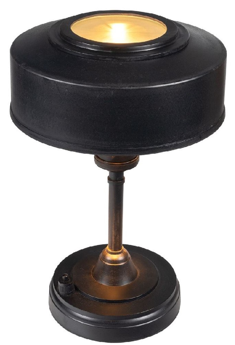 Casa Padrino lampada da tavolo Art Deco di lusso nero antico Ø 22 x A. 32 cm - Lampada da scrivania rotonda in ottone - Luci di lusso - Interni di lusso