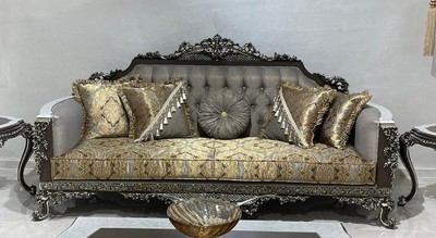 Casa Padrino divano barocco di lusso argento / oro / bianco / nero / argento - Magnifico divano da soggiorno - Mobili da soggiorno in stile barocco - Mobili di lusso in stile barocco