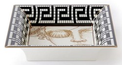 Casa Padrino ciotola decorativa di lusso donna con benda sull'occhio bianco / nero / oro 20,5 x 17,5 x A. 13,5 cm - Ciotola in porcellana dipinta a mano - Qualità di lusso - Fatto in Italia