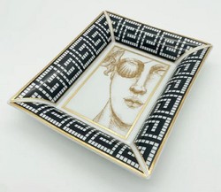 Casa Padrino ciotola decorativa di lusso donna con benda sull'occhio bianco / nero / oro 20,5 x 17,5 x A. 13,5 cm - Ciotola in porcellana dipinta a mano - Qualità di lusso - Fatto in Italia