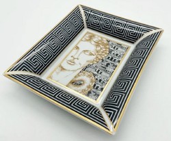 Casa Padrino ciotola decorativa di lusso signora bianco / nero / oro 20,5 x 17,5 x A. 13,5 cm - Ciotola in porcellana dipinta a mano - Qualità di lusso - Fatto in Italia