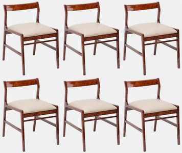 Casa Padrino ensemble de 6 chaises de salle à manger de luxe marron / crème 50 x 67 x H. 77 cm - Chaises de cuisine en bois massif de luxe - Meuble de salle à manger - Meuble de cuisine de luxe