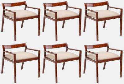 Casa Padrino ensemble de 6 chaises de salle à manger de luxe avec accoudoirs marron / crème 60 x 69 x H. 65 cm - Chaises de cuisine en bois massif de luxe - Meuble salle à manger - Meuble de luxe