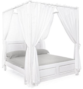 Casa Padrino country style double bed antique white 175 x 209 x H. 210 cm - Solid wood bed with cotton curtains - Bedroom furniture in country style - Country style furniture