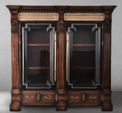 Casa Padrino Vitrine de Style Vintage de Luxe Marron / Naturel / Noir 226 x 56,5 x H. 216 cm - Vitrine en Bois Massif avec 2 Portes et 4 Tiroirs - Meuble de Style Vintage - Meuble de Luxe