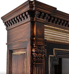 Casa Padrino Vitrine de Style Vintage de Luxe Marron / Naturel / Noir 226 x 56,5 x H. 216 cm - Vitrine en Bois Massif avec 2 Portes et 4 Tiroirs - Meuble de Style Vintage - Meuble de Luxe