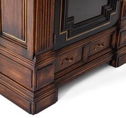 Casa Padrino Vitrine de Style Vintage de Luxe Marron / Naturel / Noir 226 x 56,5 x H. 216 cm - Vitrine en Bois Massif avec 2 Portes et 4 Tiroirs - Meuble de Style Vintage - Meuble de Luxe