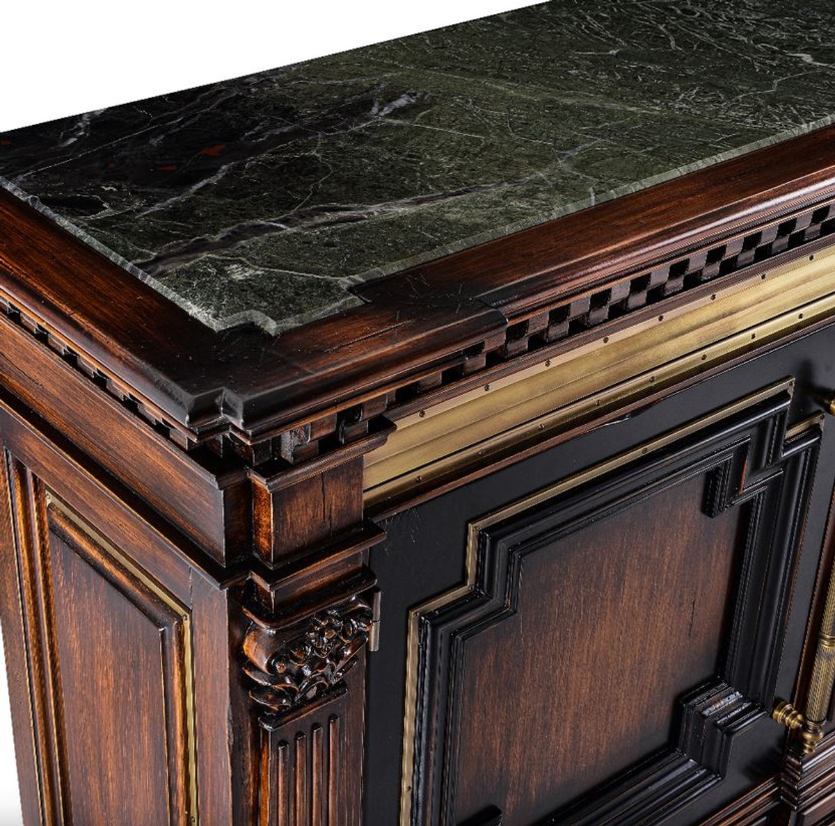 Casa Padrino buffet de style vintage de luxe avec 2 portes et dessus en marbre marron / naturel / noir 212,5 x 56 x H. 123,5 cm - Armoire en bois massif - Meuble de style vintage - Meuble de luxe