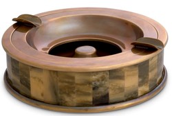 Runder Luxus Deko Aschenbecher Vintage Messing Braun Round Luxury Decorative Ashtray Vintage Brass Brown