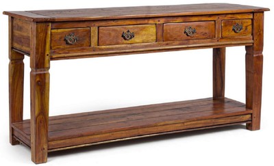 Casa Padrino console de style campagnard marron / naturel 150 x 45 x H. 78 cm - Console rustique en bois massif avec 4 tiroirs - Meuble rustique - Meuble en bois massif - Meuble style campagnard