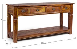 Casa Padrino consola de estilo campestre marrón / natural 150 x 45 x A. 78 cm - Consola rústica de madera maciza con 4 cajones - Muebles rústicos de madera maciza - Muebles de estilo campestre