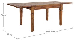 Casa Padrino mesa de comedor estilo campestre marrón / natural 200-290 x 100 x A. 76 cm - Mesa de cocina extensible rústica - Muebles de comedor rústicos madera maciza - Muebles estilo campestre