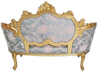 Casa Padrino Barock Sofa Türkis / Rosa / Gold - Handgefertigtes Wohnzimmer Sofa im Barockstil - Wohnzimmer Möbel im Barockstil - Antik Stil Möbel - Prunkvolle Barock Möbel - Barock Einrichtung