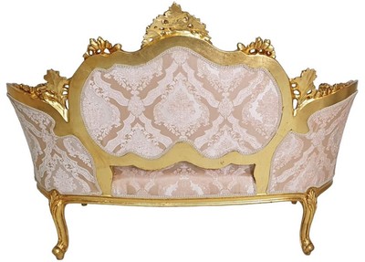 Casa Padrino Barock Sofa Rosa / Weiß / Gold - Handgefertigtes Wohnzimmer Sofa im Barockstil - Wohnzimmer Möbel im Barockstil - Antik Stil Möbel - Prunkvolle Barock Möbel - Barock Einrichtung