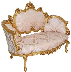 Casa Padrino canapé baroque rose / blanc / or - Canapé de salon fait main de style baroque - Meuble de salon de style baroque - Meuble de style ancien - Magnifique meuble baroque
