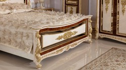 Luxus Barock Massivholz Bett Doppelbett Weiß Beige Braun Gold Luxury Baroque Solid Wood Bed Double Bed White Beige Brown Gold