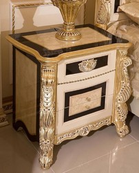 Casa Padrino luxury baroque bedside table white / beige / black / gold - Baroque style bedside table with 3 drawers - Luxury bedroom furniture in baroque style - Baroque furniture - Baroque interior