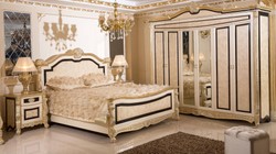 Casa Padrino luxury baroque bedside table white / beige / black / gold - Baroque style bedside table with 3 drawers - Luxury bedroom furniture in baroque style - Baroque furniture - Baroque interior