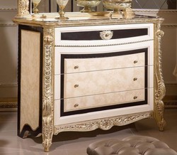 Casa Padrino luxury baroque chest of drawers white / beige / black / gold - Handmade baroque dresser with 4 drawers - Luxury baroque style bedroom furniture - Baroque bedroom furniture